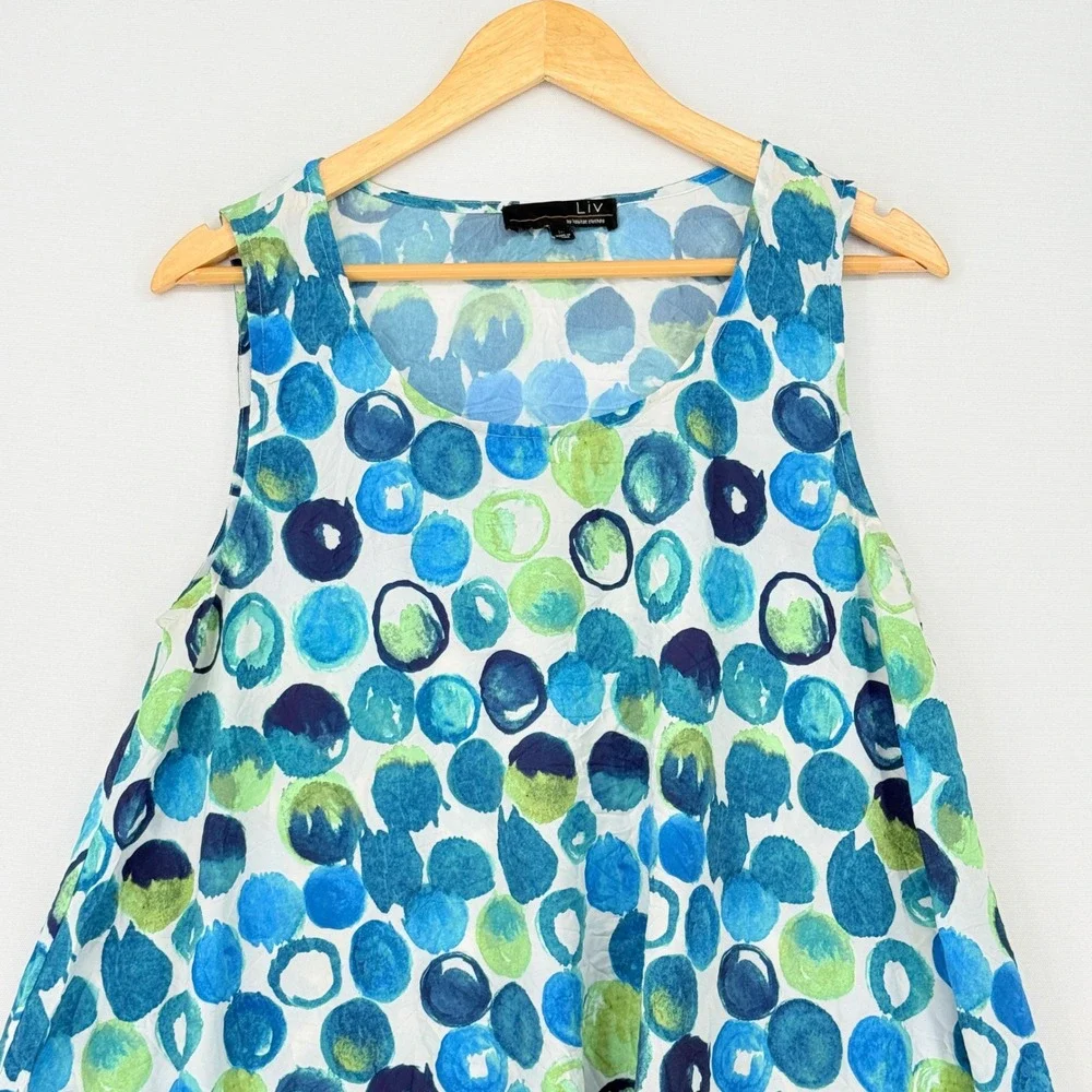 Liv Habitat Dress Womens Medium Blue Green Bubble Lagenlook Beachy Art to Wear